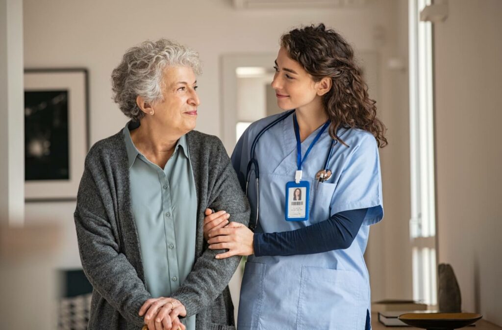 A senior in memory care at an appointment with their doctor to discuss their health and medications.